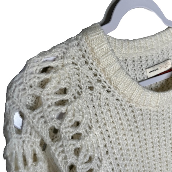 Anthro Pilcro and Letterpress Devenne Pointelle Knit Sweater Size Medium White. - Picture 3 of 8